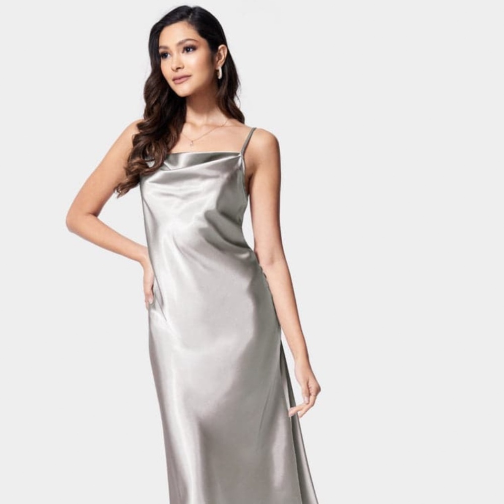 NWT bebe Satin Cowl Neck Slip Midi Dress